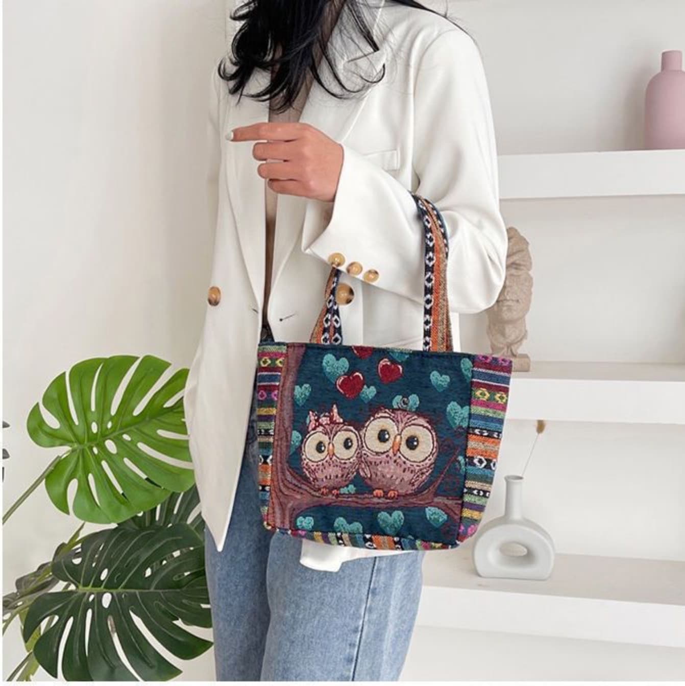 キャリー オン バッグ 民族柄アニマル刺繍トートバッグ