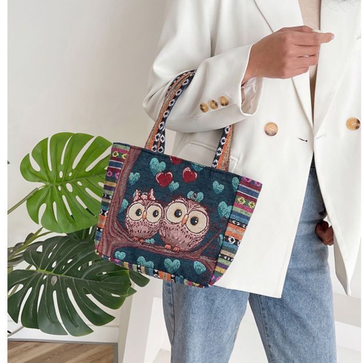 キャリー オン バッグ 民族柄アニマル刺繍トートバッグ