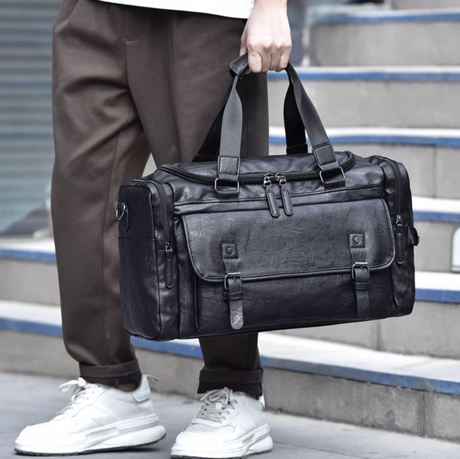 キャリーオンバッグ 高機能レザーポケット旅行鞄