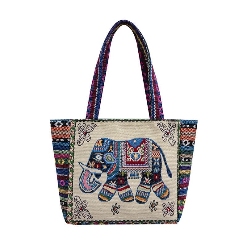 キャリー オン バッグ 民族柄アニマル刺繍トートバッグ