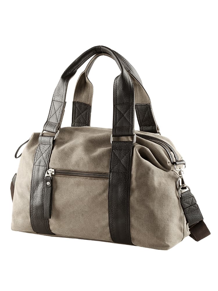 キャリーオンバッグ キャンバス地レザーハンドル旅行用ボストンバッグ